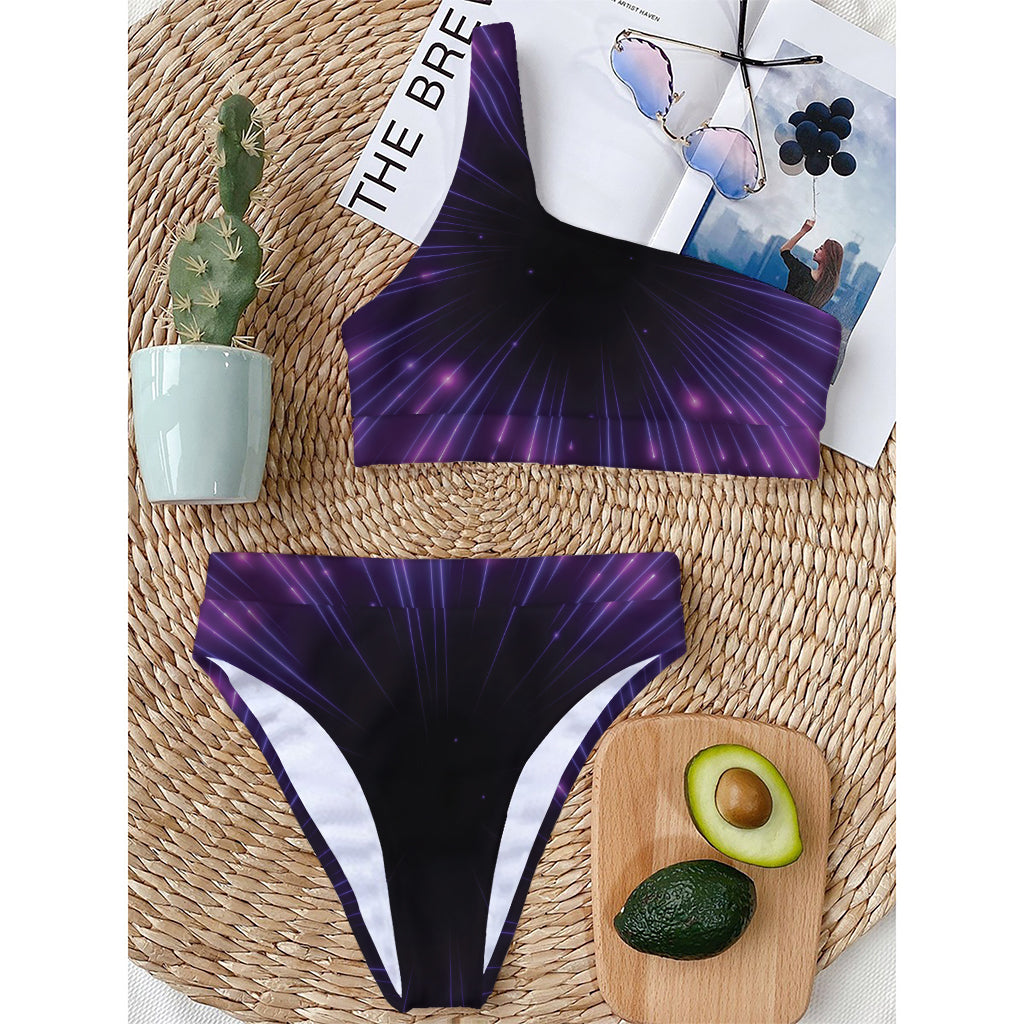 Purple Hyperspace Print One Shoulder Bikini Top