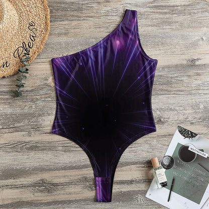 Purple Hyperspace Print One Shoulder Bodysuit