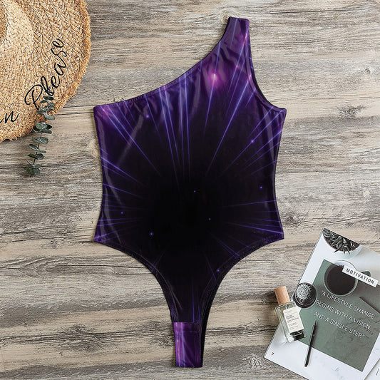 Purple Hyperspace Print One Shoulder Bodysuit