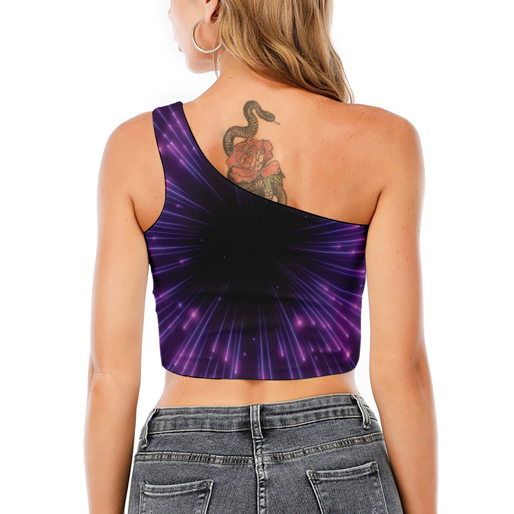 Purple Hyperspace Print One Shoulder Crop Top