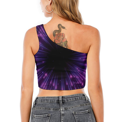 Purple Hyperspace Print One Shoulder Crop Top