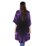 Purple Hyperspace Print Open Front Beach Cover Up