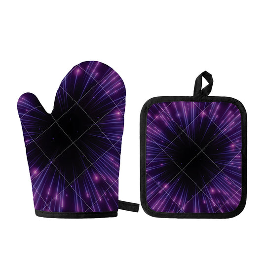 Purple Hyperspace Print Oven Mitt And Pot Holder Set