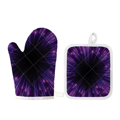 Purple Hyperspace Print Oven Mitt And Pot Holder Set