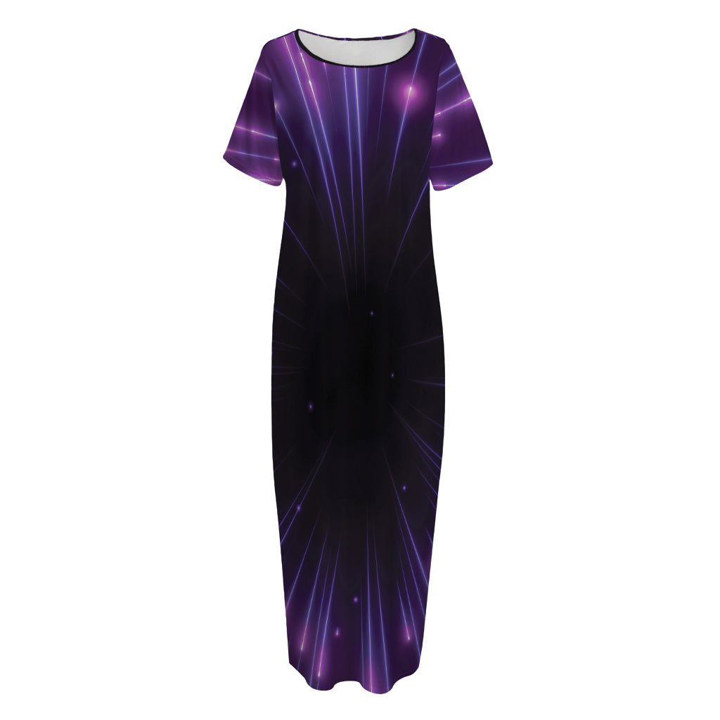 Purple Hyperspace Print Short Sleeve Long Nightdress