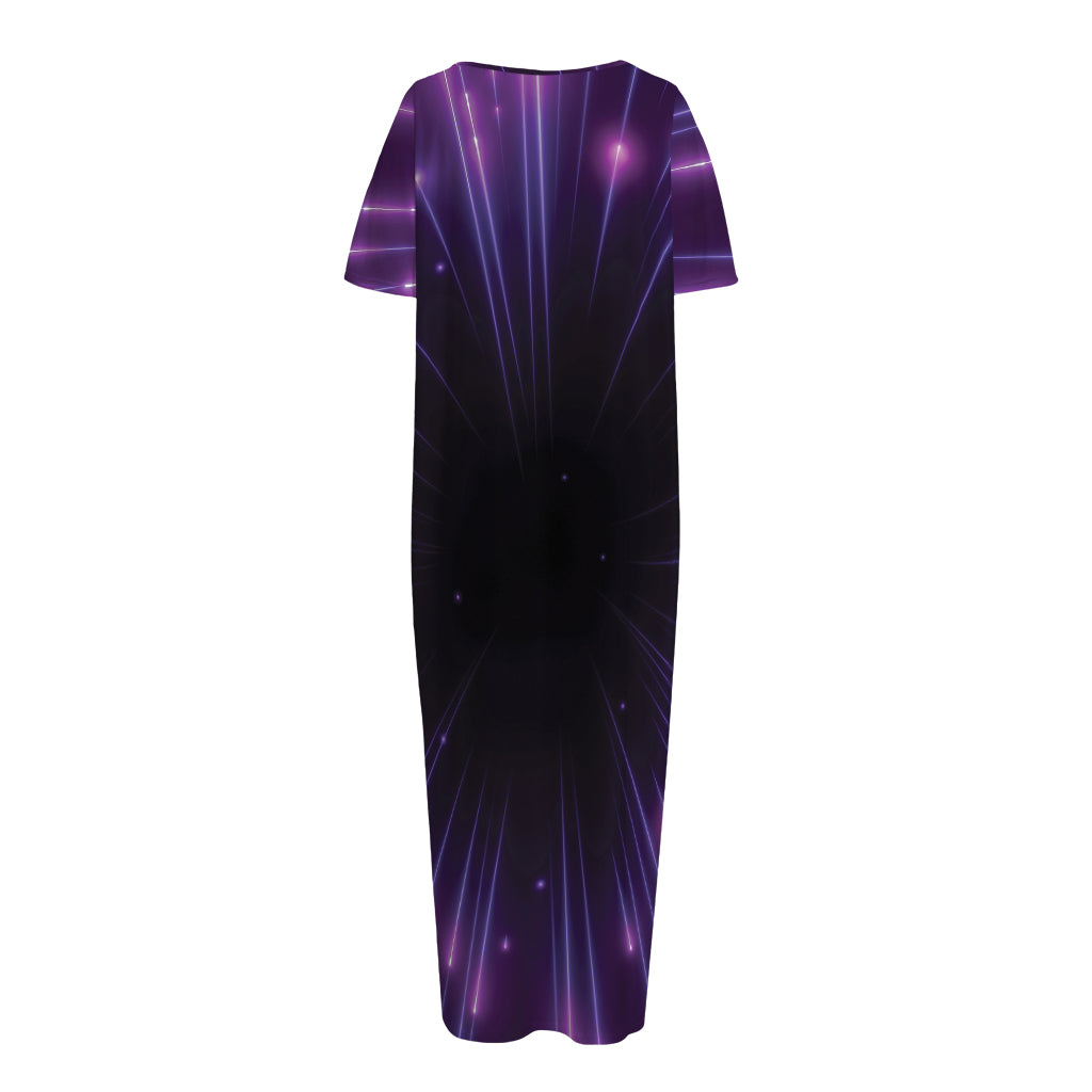 Purple Hyperspace Print Short Sleeve Long Nightdress