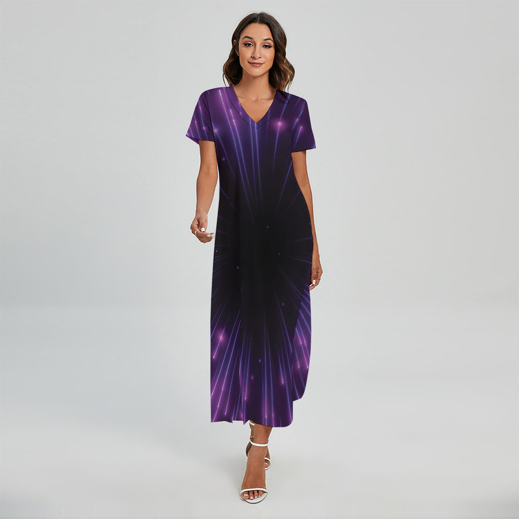 Purple Hyperspace Print Short Sleeve Maxi Dress