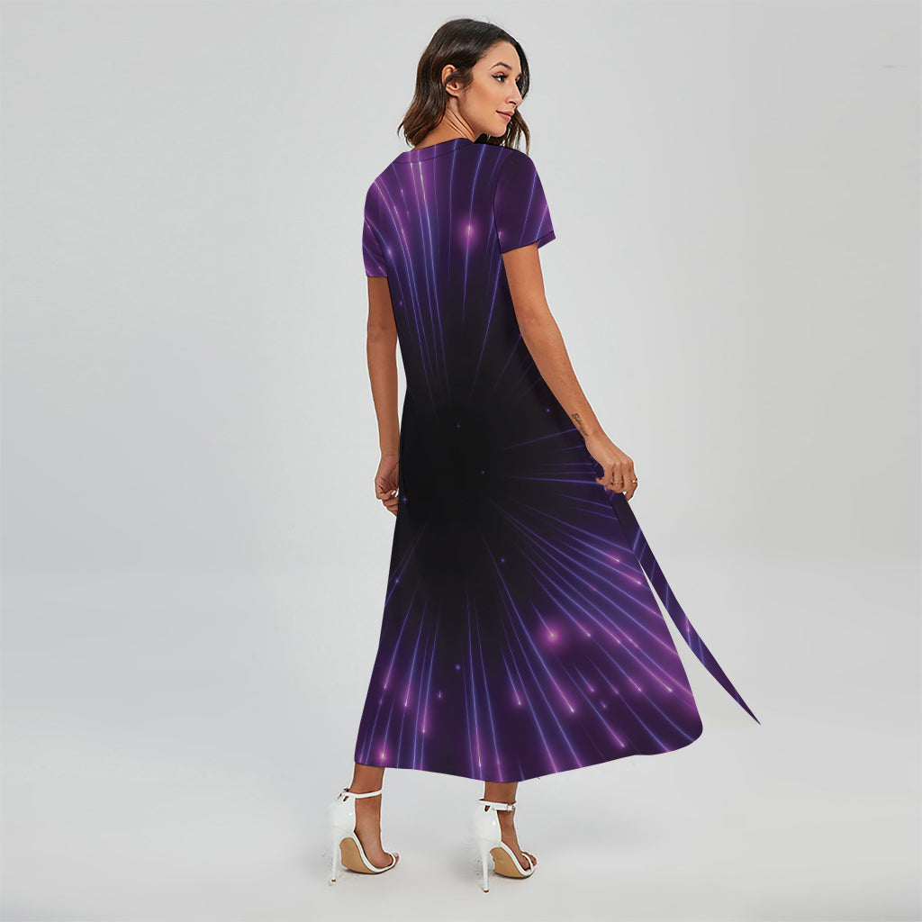 Purple Hyperspace Print Short Sleeve Maxi Dress