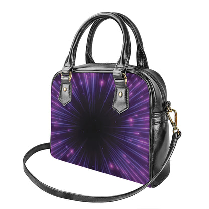 Purple Hyperspace Print Shoulder Handbag