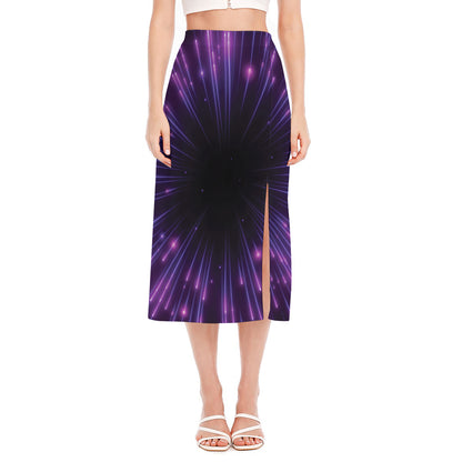 Purple Hyperspace Print Side Slit Midi Skirt