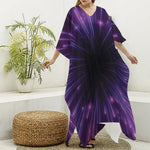 Purple Hyperspace Print Silk V-Neck Kaftan Dress