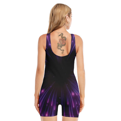 Purple Hyperspace Print Sleeveless One Piece Swimsuit