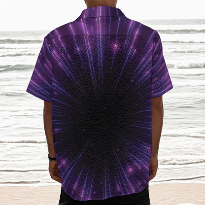 Purple Hyperspace Print Textured Short Sleeve Shirt