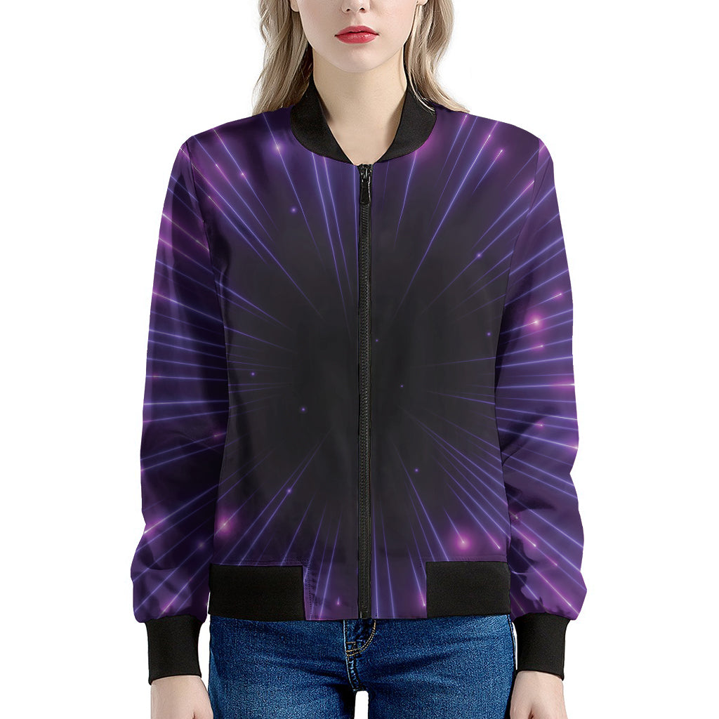 Purple Hyperspace Print Women's Bomber Jacket