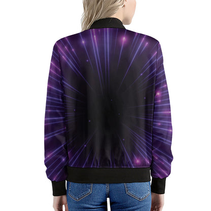 Purple Hyperspace Print Women's Bomber Jacket
