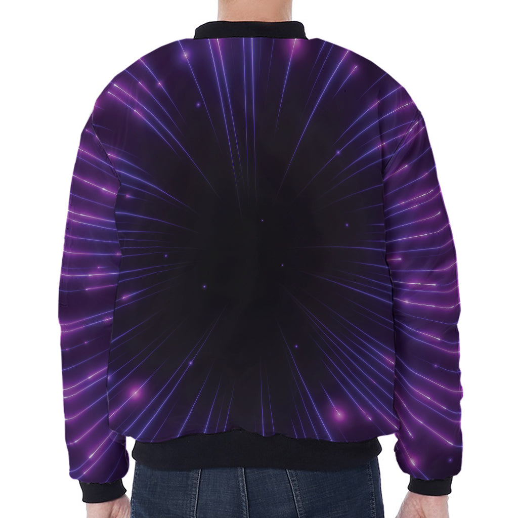 Purple Hyperspace Print Zip Sleeve Bomber Jacket