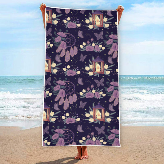 Purple Indian Dream Catcher Print Beach Towel