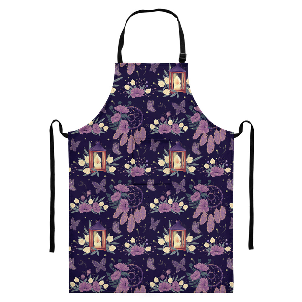 Purple Indian Dream Catcher Print Bib Apron With Pocket