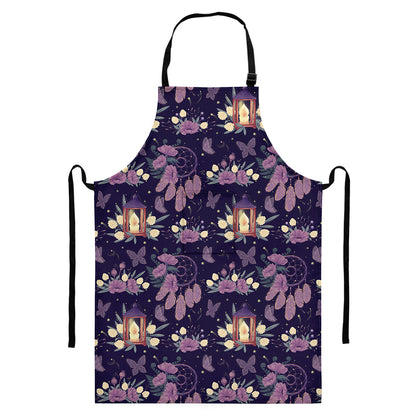 Purple Indian Dream Catcher Print Bib Apron With Pocket