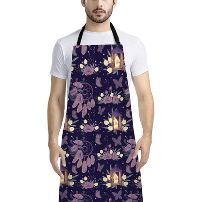 Purple Indian Dream Catcher Print Bib Apron With Pocket