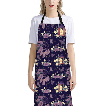 Purple Indian Dream Catcher Print Bib Apron With Pocket
