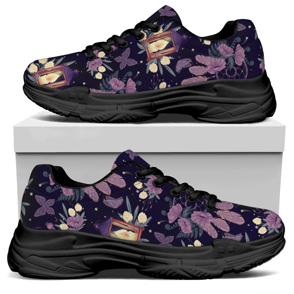 Purple Indian Dream Catcher Print Black Chunky Shoes