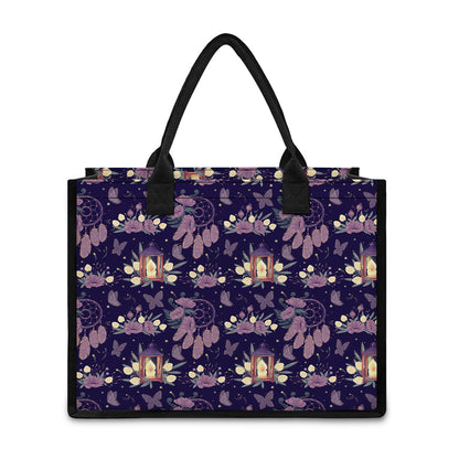 Purple Indian Dream Catcher Print Canvas Tote Bag