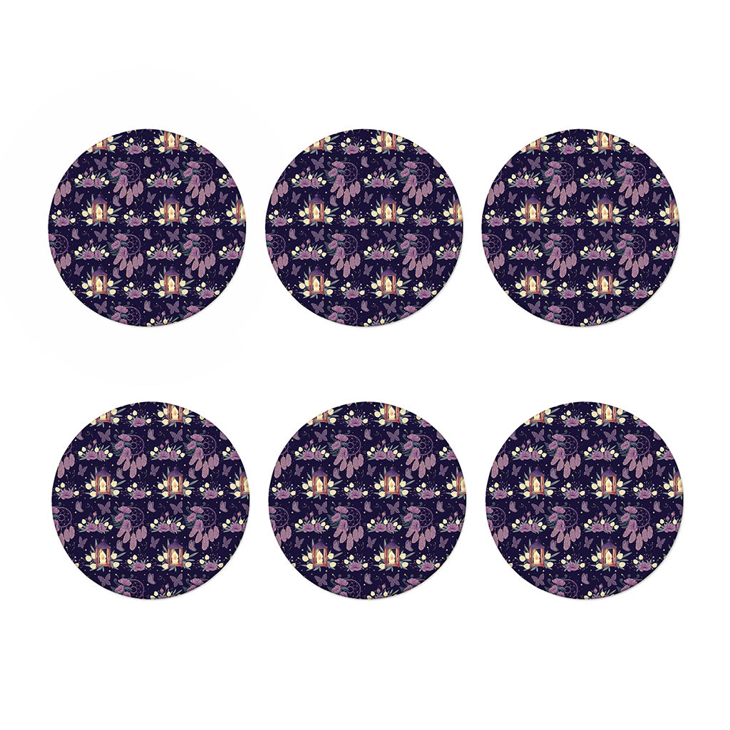 Purple Indian Dream Catcher Print Coaster Set