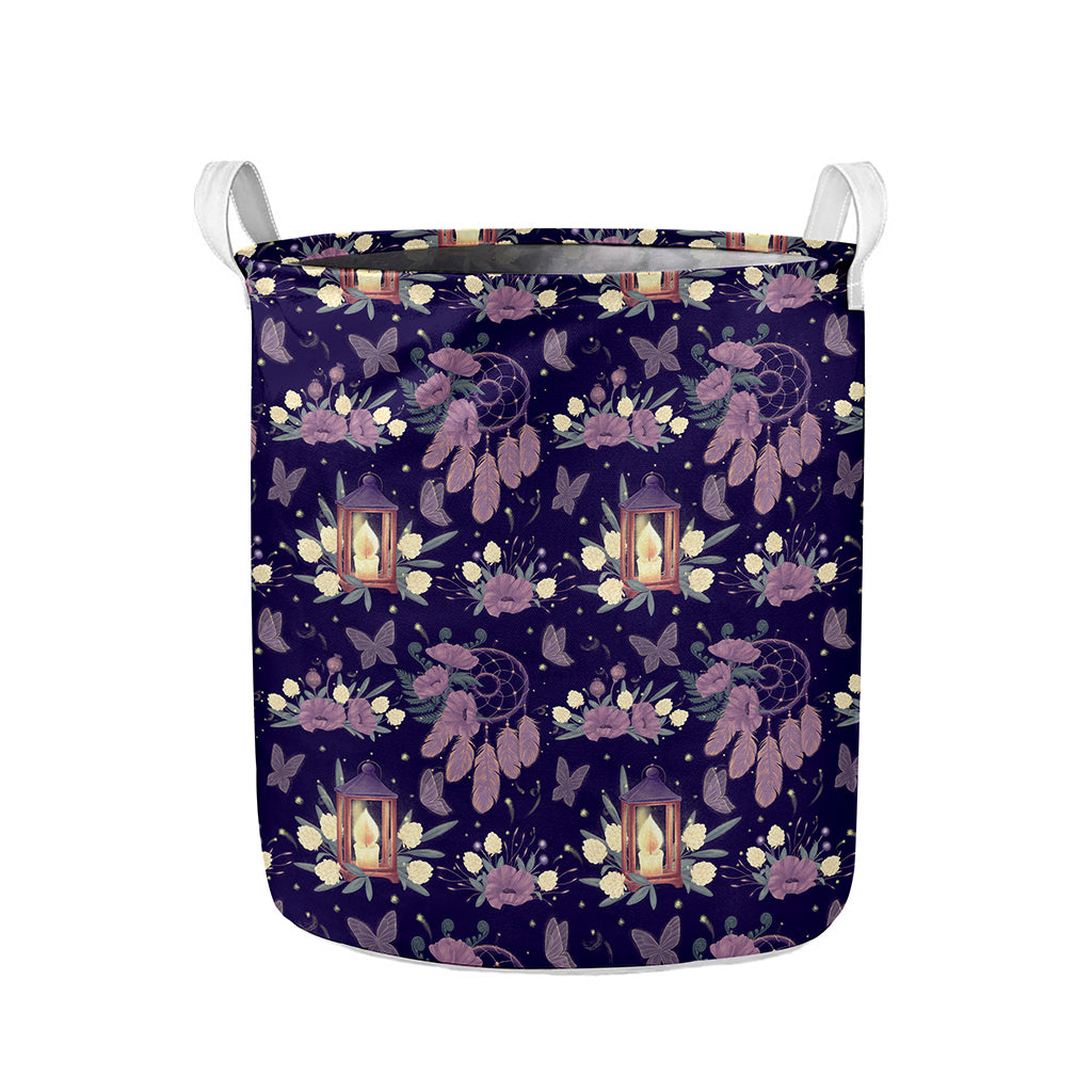 Purple Indian Dream Catcher Print Collapsible Laundry Basket