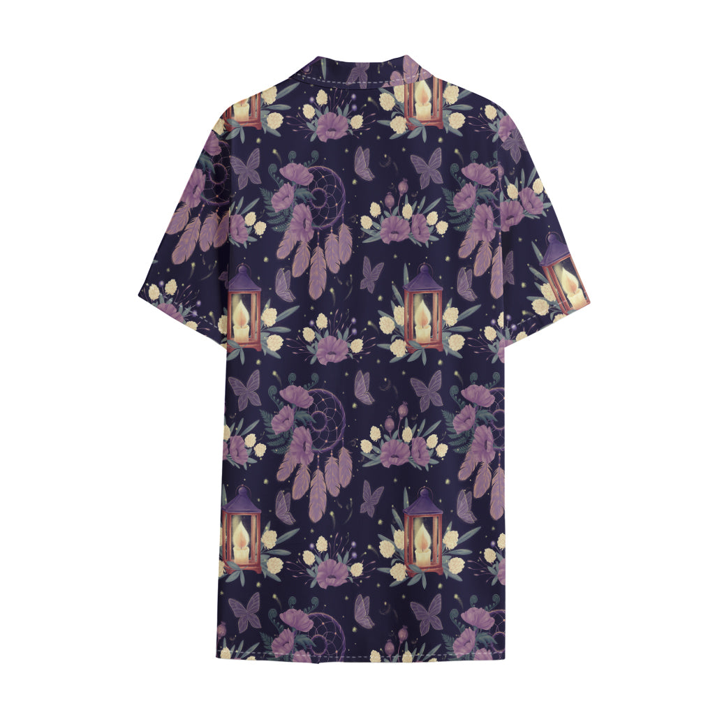 Purple Indian Dream Catcher Print Cotton Hawaiian Shirt
