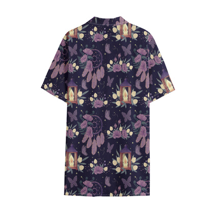 Purple Indian Dream Catcher Print Cotton Hawaiian Shirt