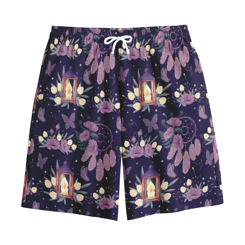 Purple Indian Dream Catcher Print Cotton Shorts