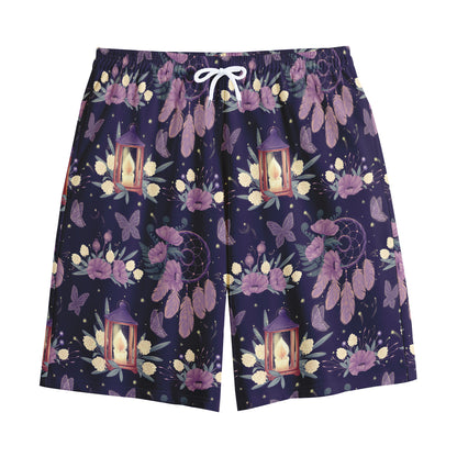 Purple Indian Dream Catcher Print Cotton Shorts