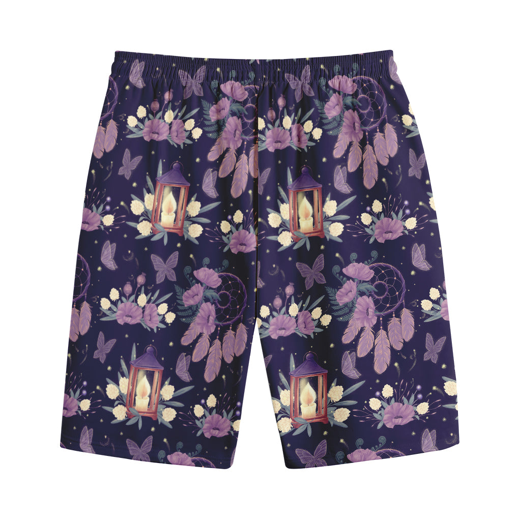 Purple Indian Dream Catcher Print Cotton Shorts