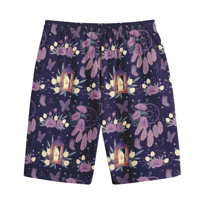 Purple Indian Dream Catcher Print Cotton Shorts