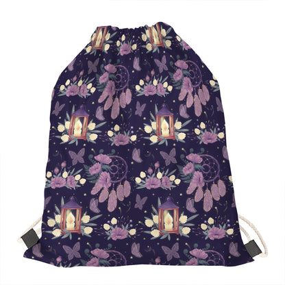 Purple Indian Dream Catcher Print Drawstring Bag