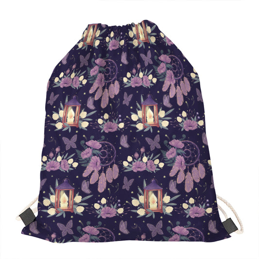Purple Indian Dream Catcher Print Drawstring Bag