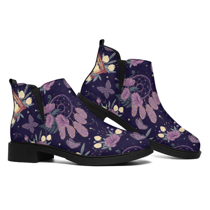 Purple Indian Dream Catcher Print Flat Ankle Boots