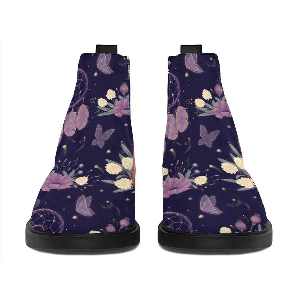 Purple Indian Dream Catcher Print Flat Ankle Boots