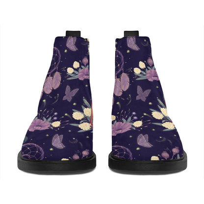 Purple Indian Dream Catcher Print Flat Ankle Boots