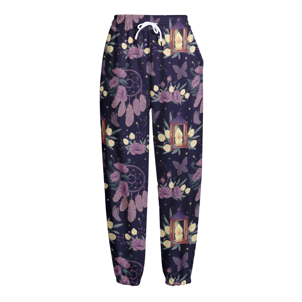 Purple Indian Dream Catcher Print Fleece Lined Knit Pants