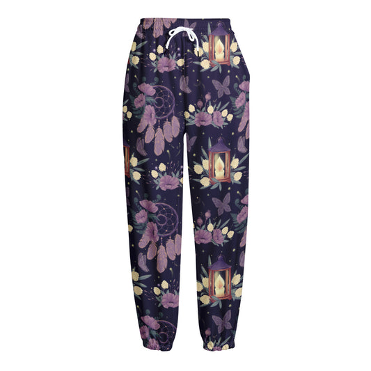 Purple Indian Dream Catcher Print Fleece Lined Knit Pants