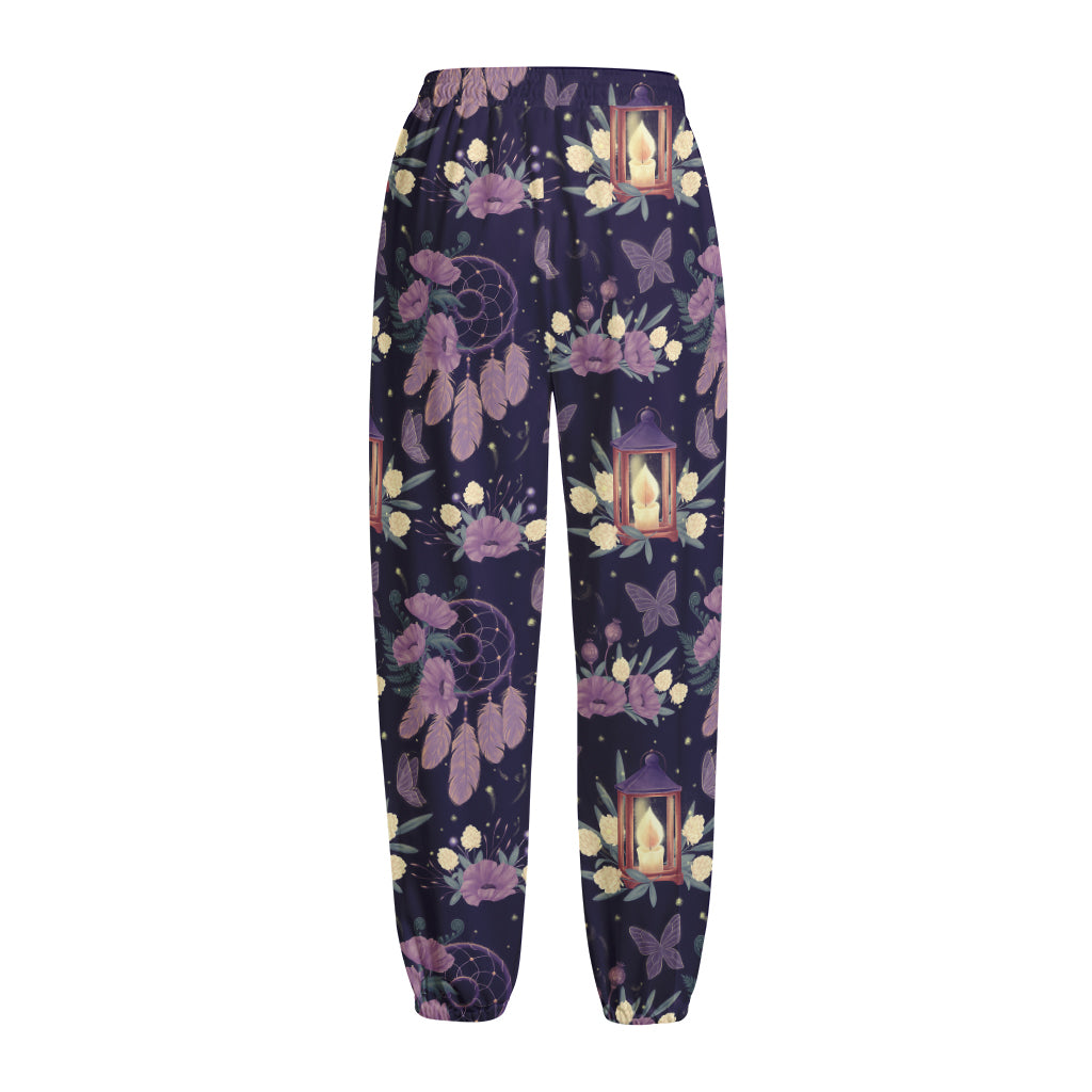 Purple Indian Dream Catcher Print Fleece Lined Knit Pants