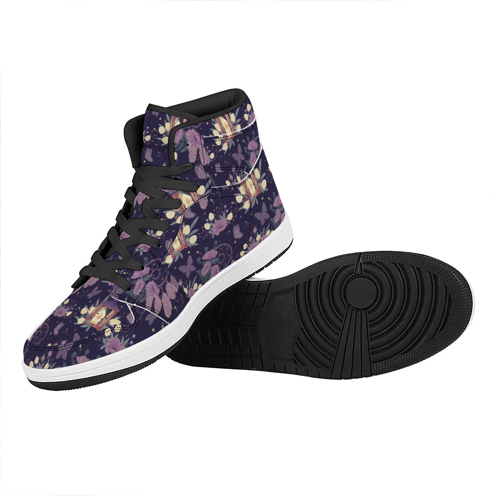 Purple Indian Dream Catcher Print High Top Leather Sneakers