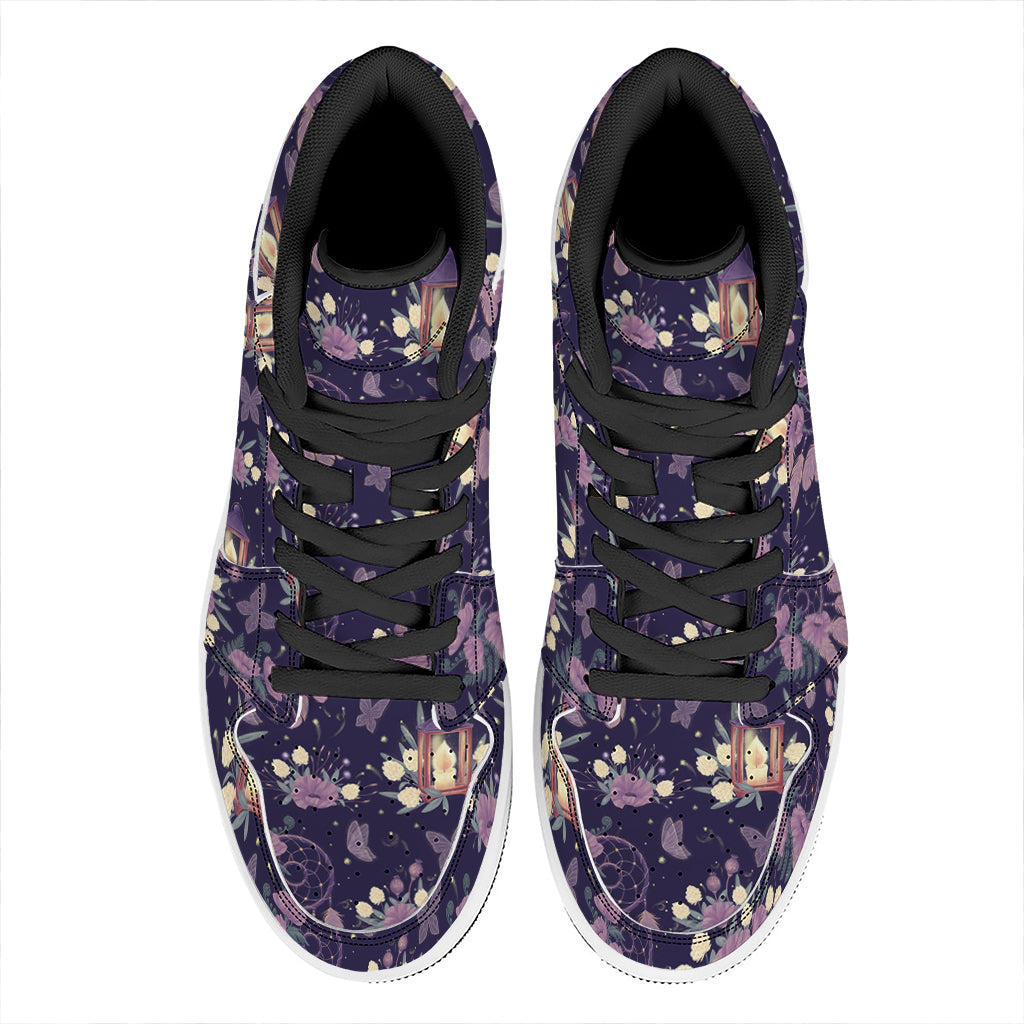 Purple Indian Dream Catcher Print High Top Leather Sneakers