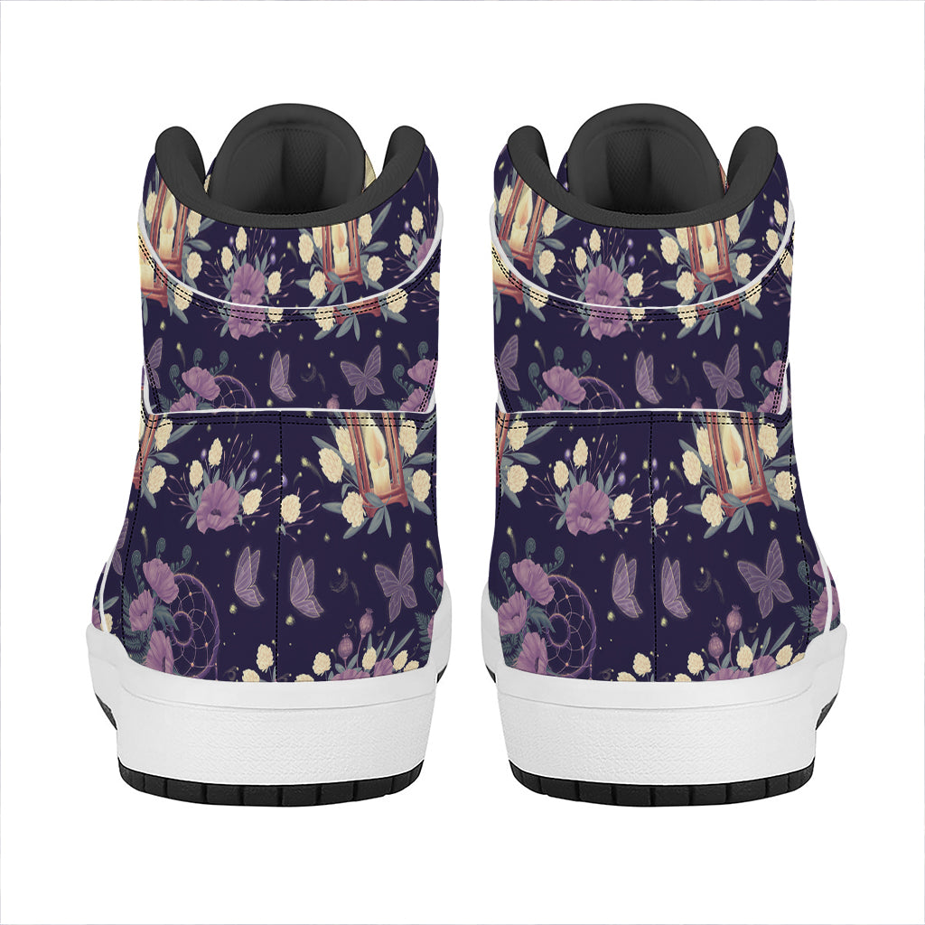 Purple Indian Dream Catcher Print High Top Leather Sneakers