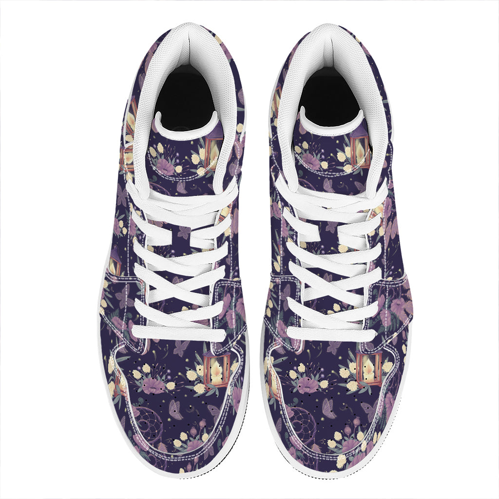 Purple Indian Dream Catcher Print High Top Leather Sneakers