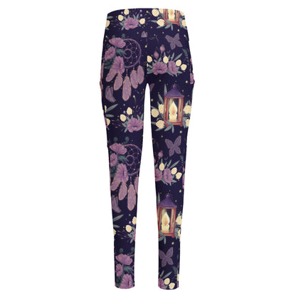 Purple Indian Dream Catcher Print High-Waisted Pocket Leggings