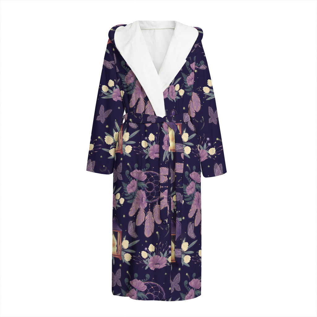 Purple Indian Dream Catcher Print Hooded Bathrobe