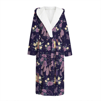 Purple Indian Dream Catcher Print Hooded Bathrobe